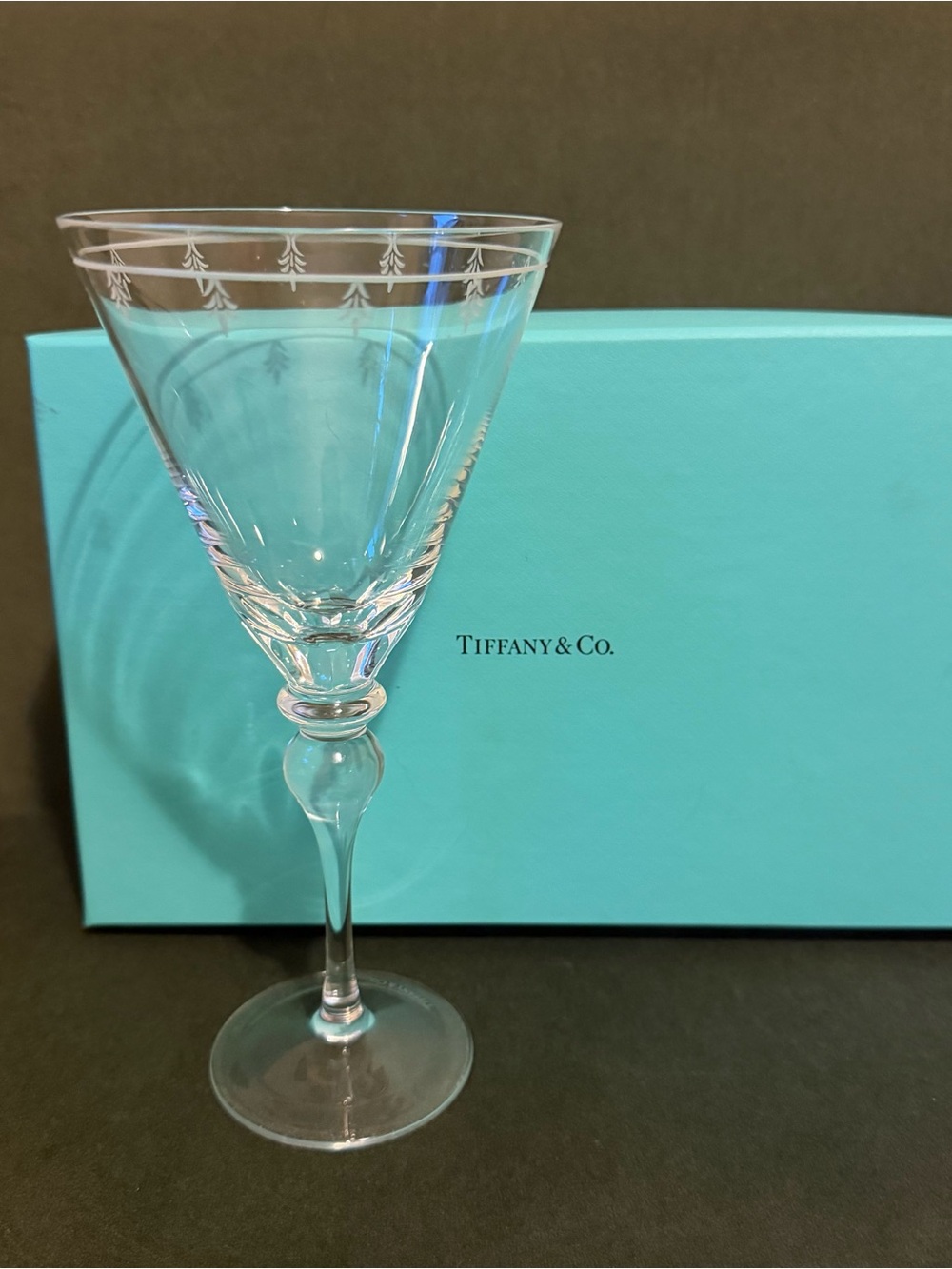 Tiffany & Co. Etched Crystal Wine/Cocktail Glass with Blue Box